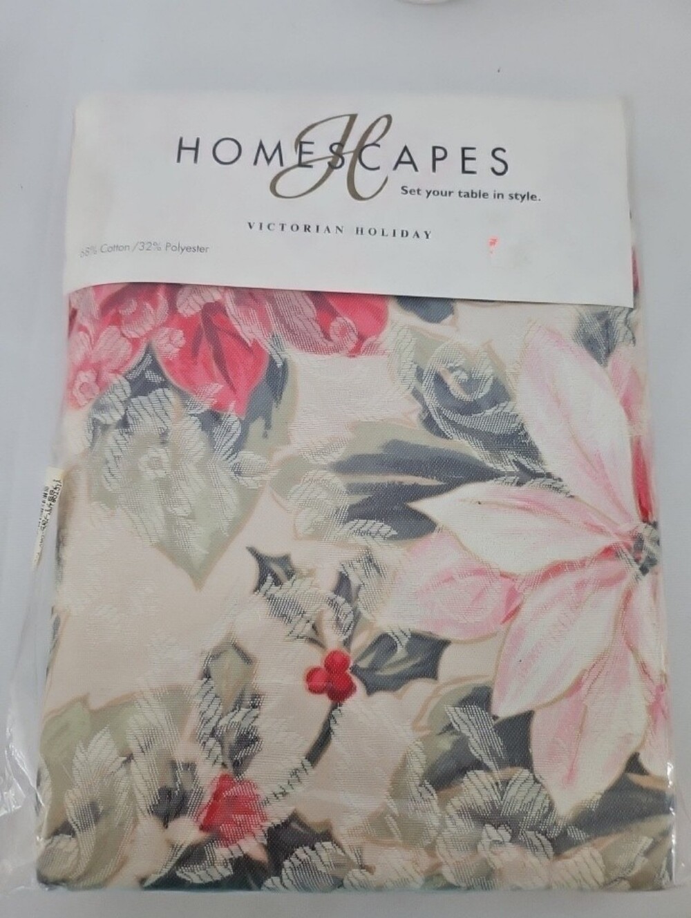 Homescapes Victorian Holiday Floral Fabric Oblong Tablecloth 60"x84" Vintage